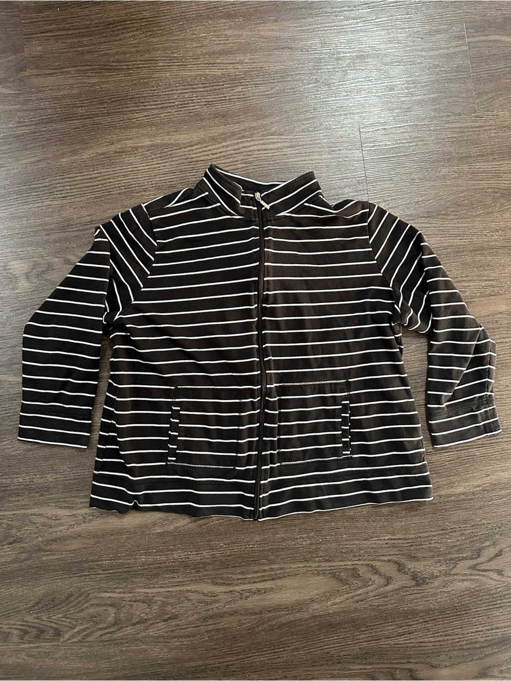 Karen Scott Sport Black White Striped Zip Jacket Women’s Size 2X